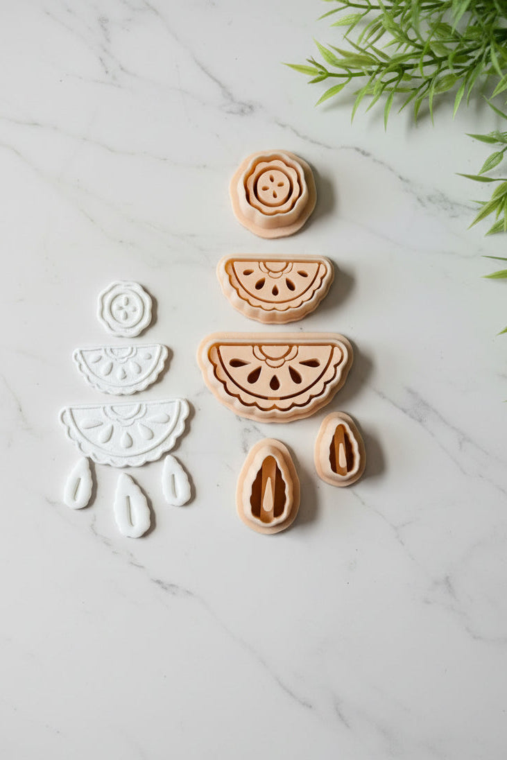Set of polymer clay cutters shaped in a bohemian chandelier style for earrings and jewelry making