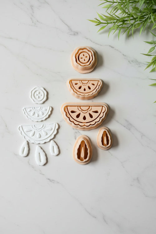 Set of polymer clay cutters shaped in a bohemian chandelier style for earrings and jewelry making