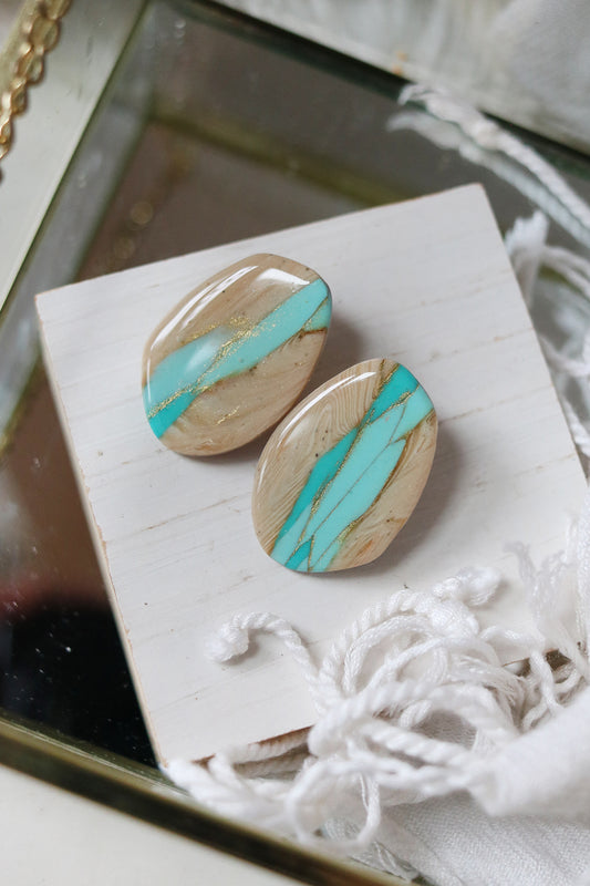 Royston Ribbon Boulder Turquoise Polymer Clay Stud Earrings