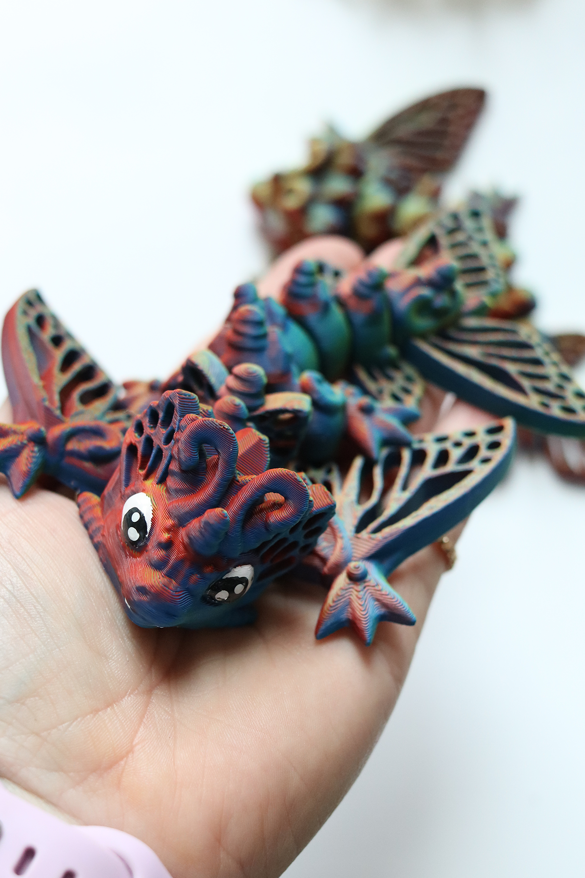 3D Printed Butterfly Wyvern Fidget Pet in Rainbow