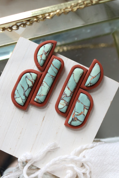 Climbing Canyon Turquoise Polymer Clay Statement Stud Earrings