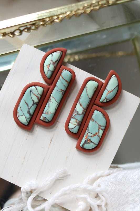 Climbing Canyon Turquoise Polymer Clay Statement Stud Earrings