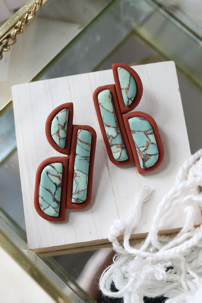 Climbing Canyon Turquoise Polymer Clay Statement Stud Earrings