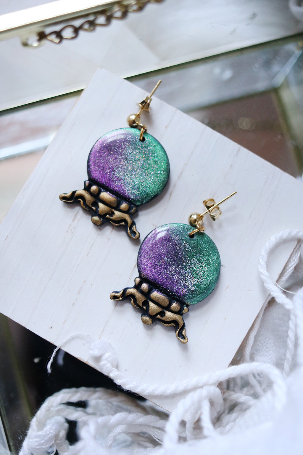 Crystal Ball Polymer Clay Earrings