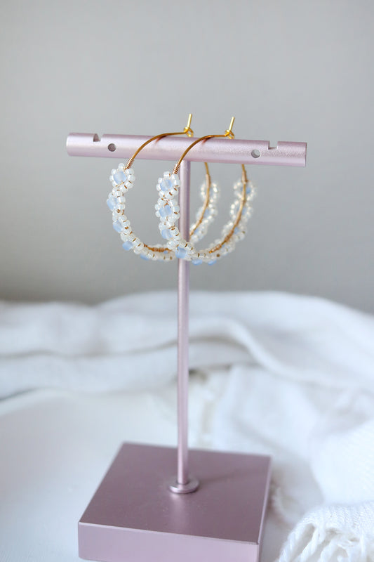 Daisy Chain Hand Beaded Hoop Earrings | Periwinkle