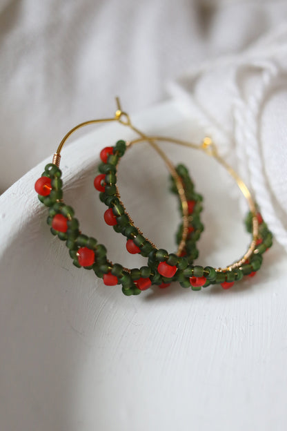 Daisy Chain Hand Beaded Hoop Earrings | Holly