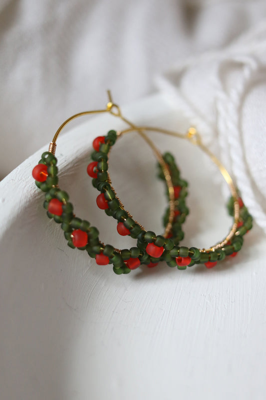 Daisy Chain Hand Beaded Hoop Earrings | Holly
