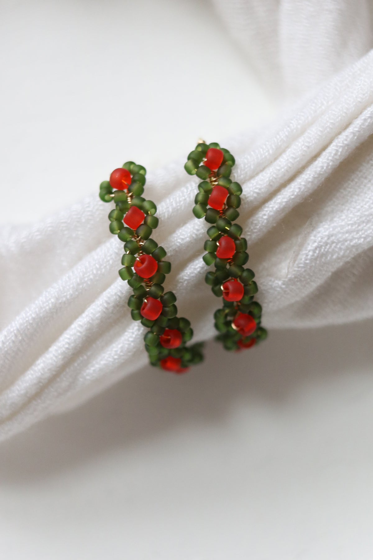 Daisy Chain Hand Beaded Hoop Earrings | Holly
