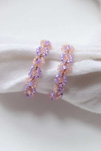Daisy Chain Hand Beaded Hoop Earrings | Sugarplums