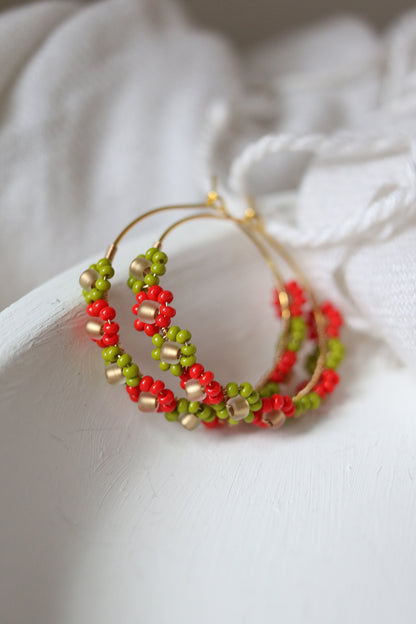 Daisy Chain Hand Beaded Hoop Earrings | Mistletoe