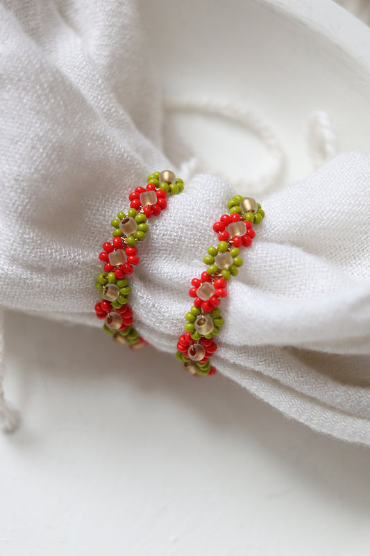 Daisy Chain Hand Beaded Hoop Earrings | Mistletoe
