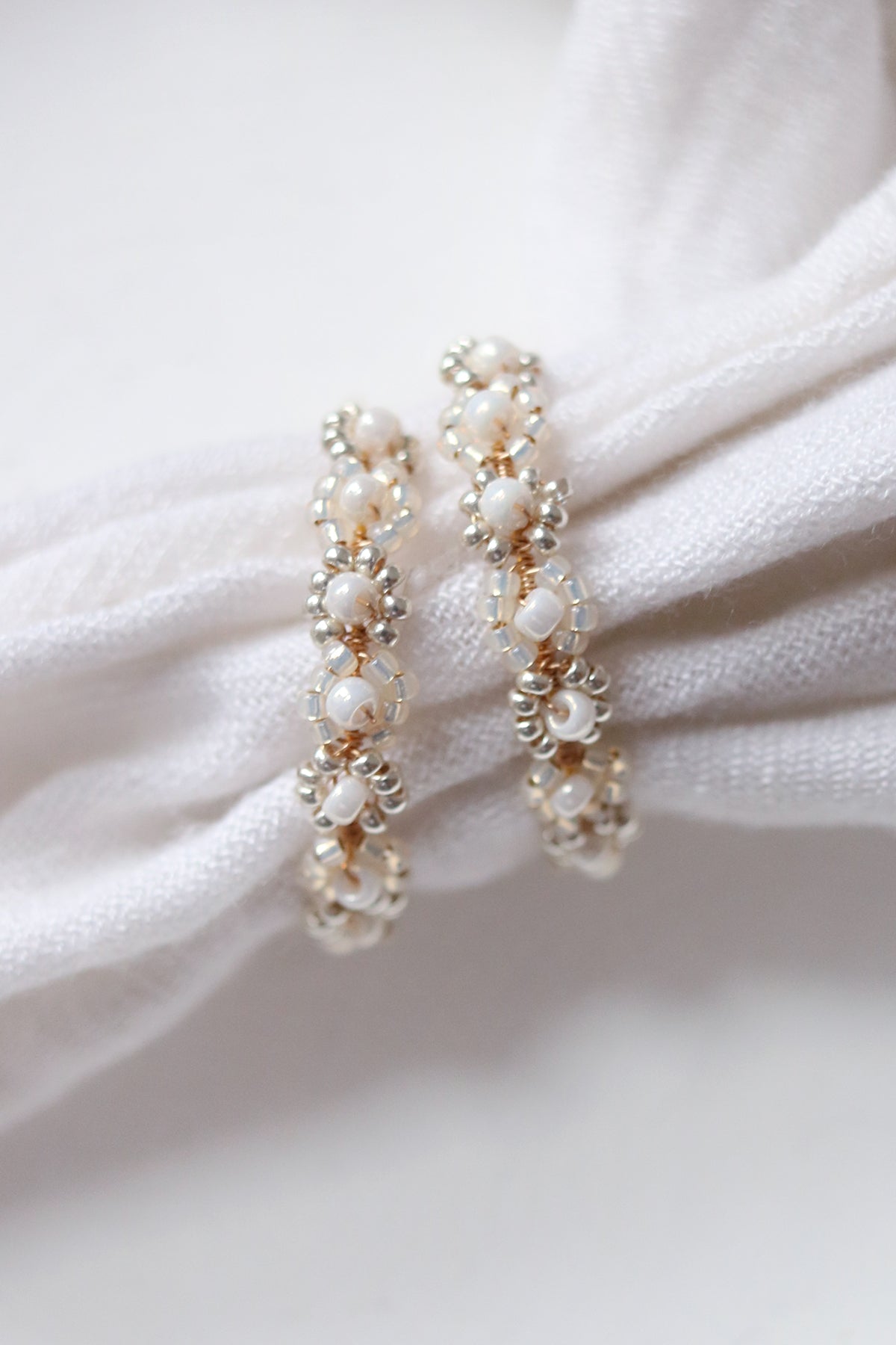 Daisy Chain Hand Beaded Hoop Earrings | Snowcaps