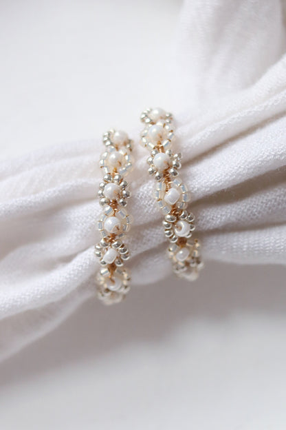 Daisy Chain Hand Beaded Hoop Earrings | Snowcaps
