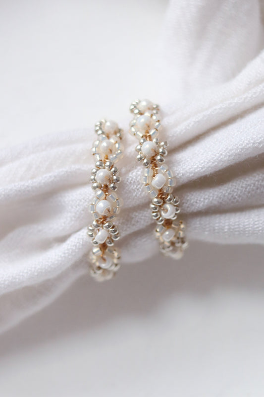 Daisy Chain Hand Beaded Hoop Earrings | Snowcaps