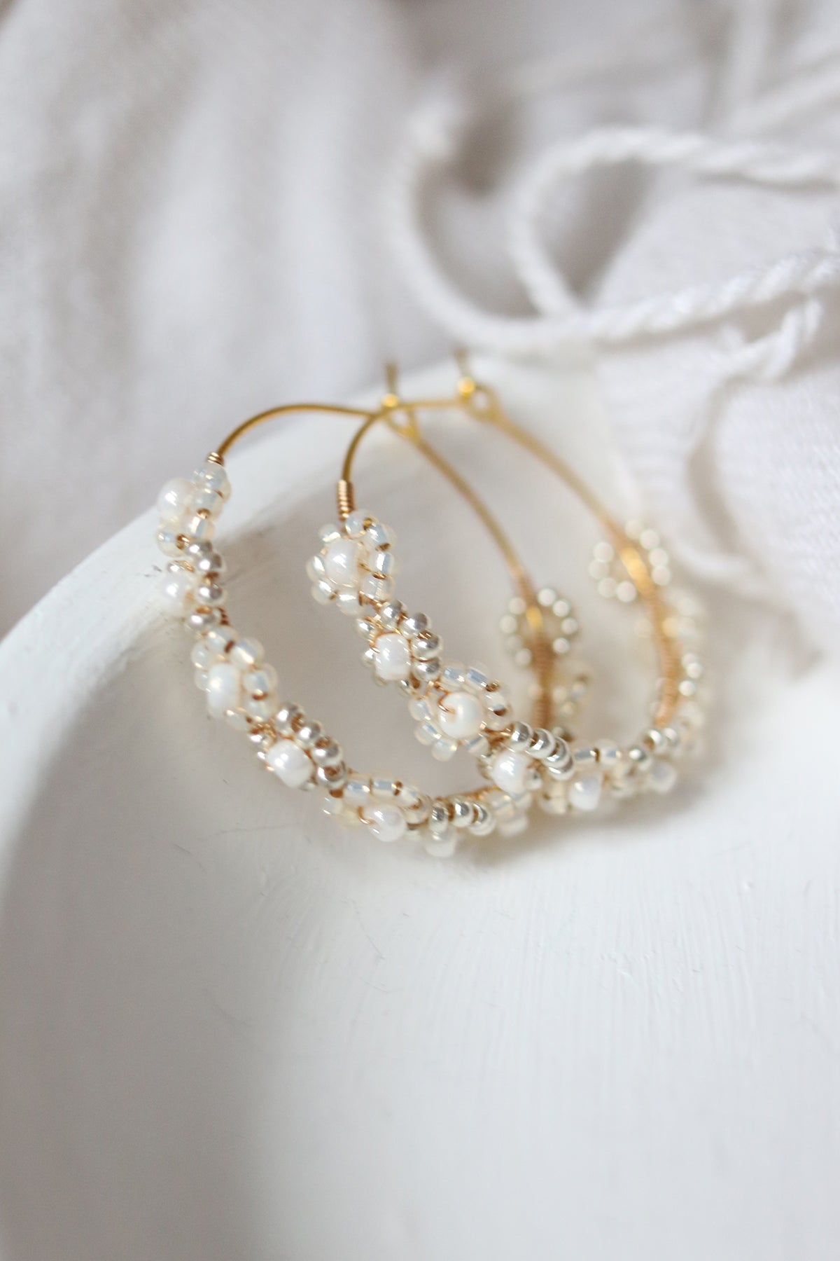 Daisy Chain Hand Beaded Hoop Earrings | Snowcaps