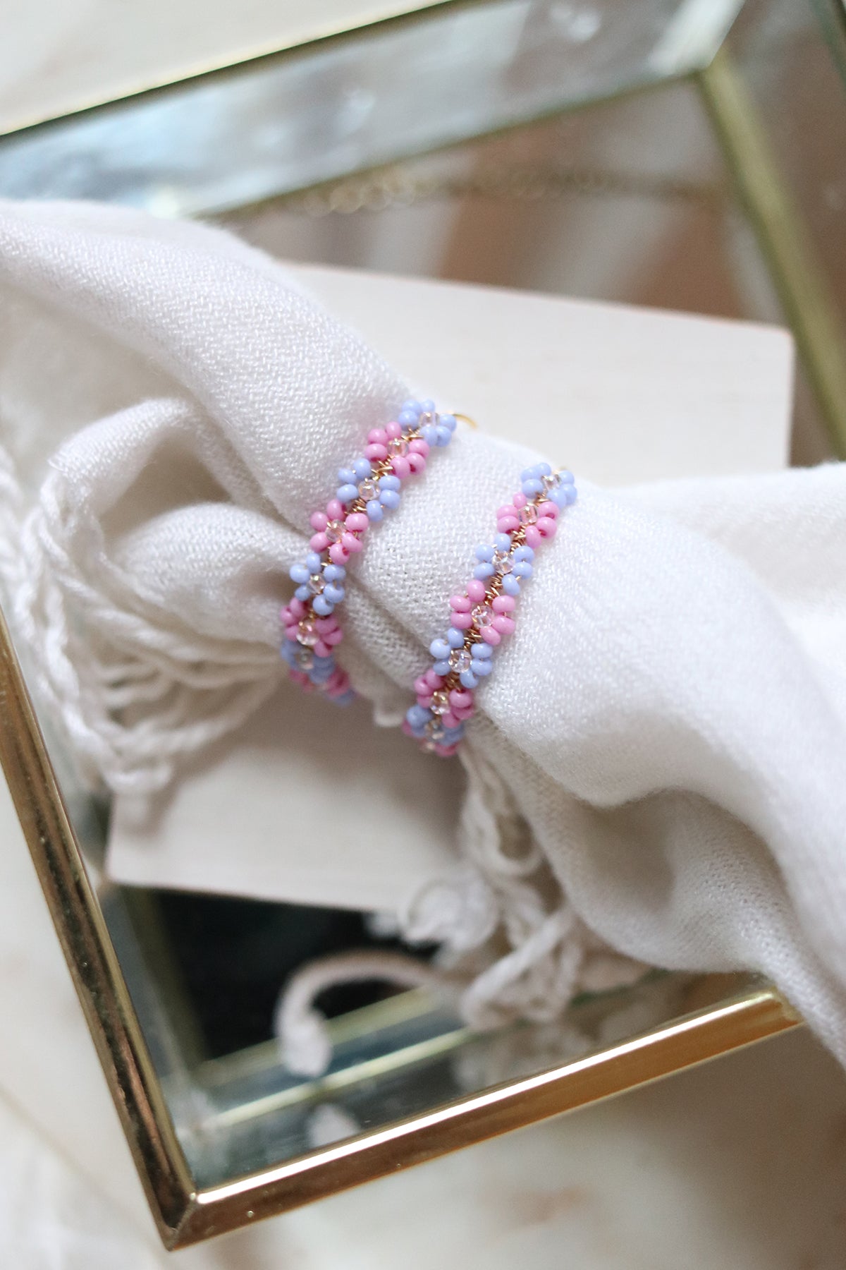 Daisy Chain Beaded Earrings in Lavender