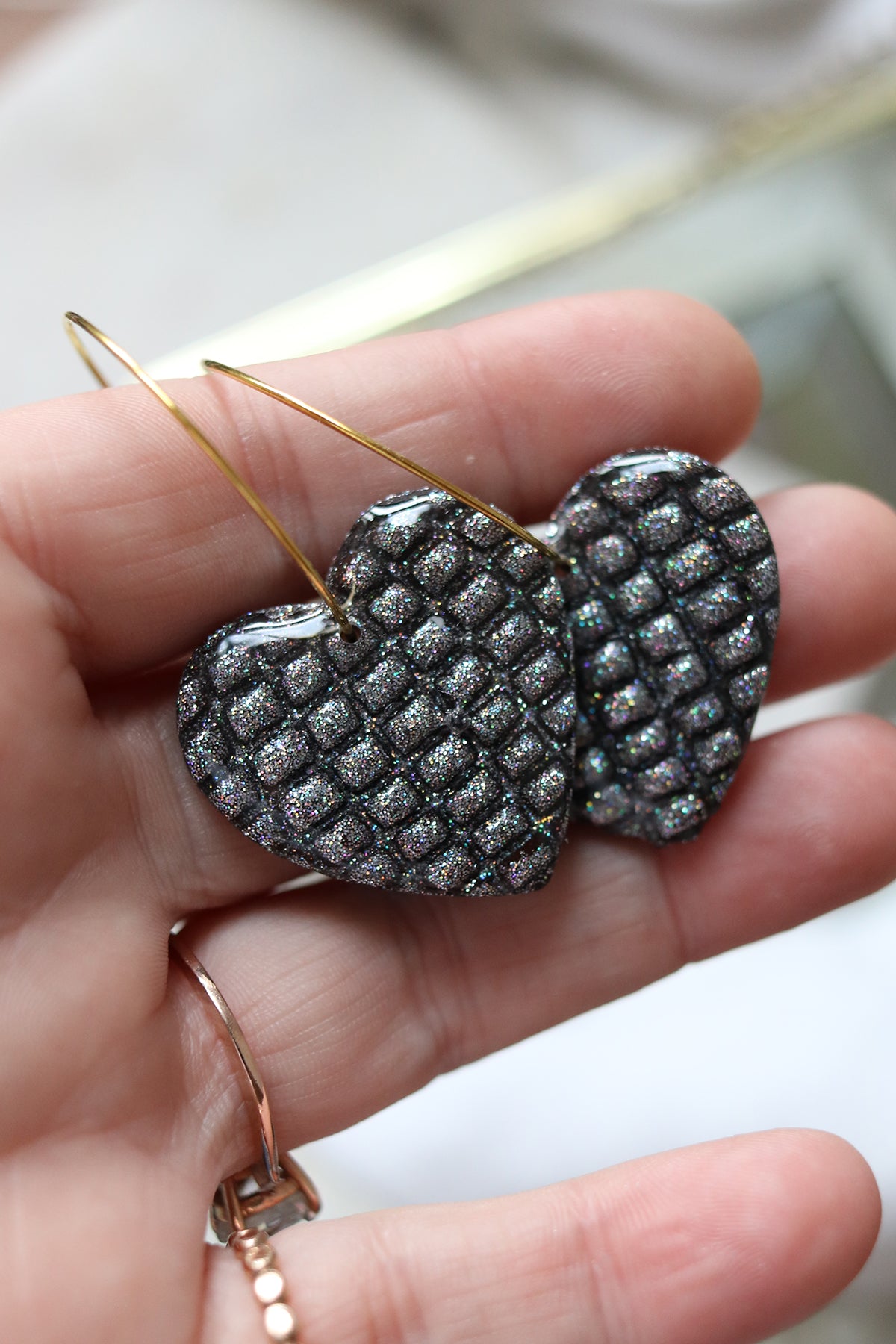 Disco Hearts Polymer Clay Holographic Earrings