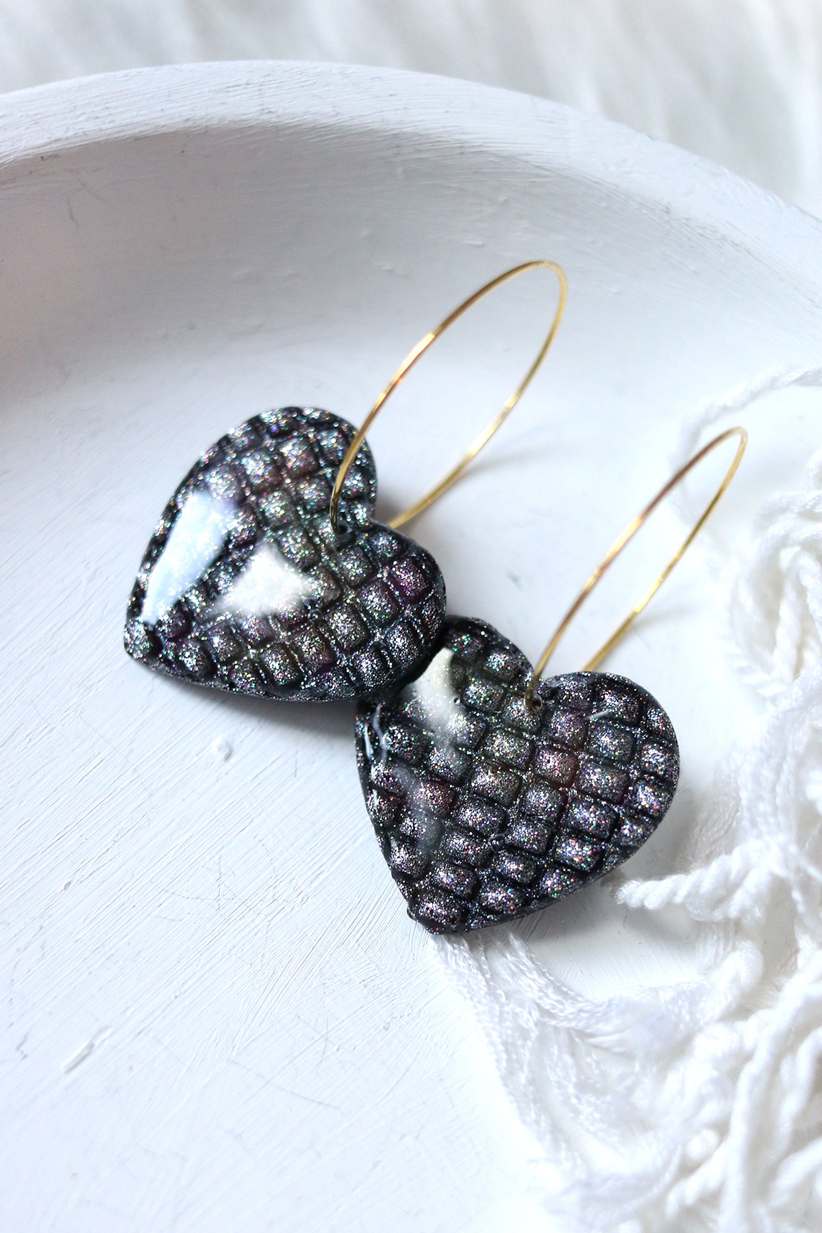 Disco Hearts Polymer Clay Holographic Earrings