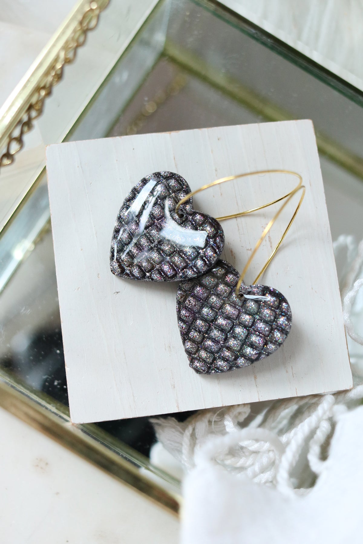 Disco Hearts Polymer Clay Holographic Earrings