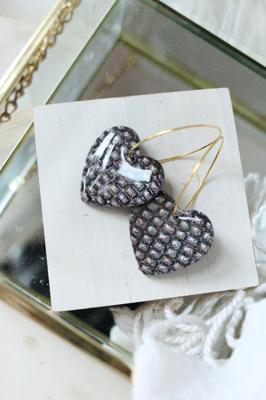 Disco Hearts Polymer Clay Holographic Earrings