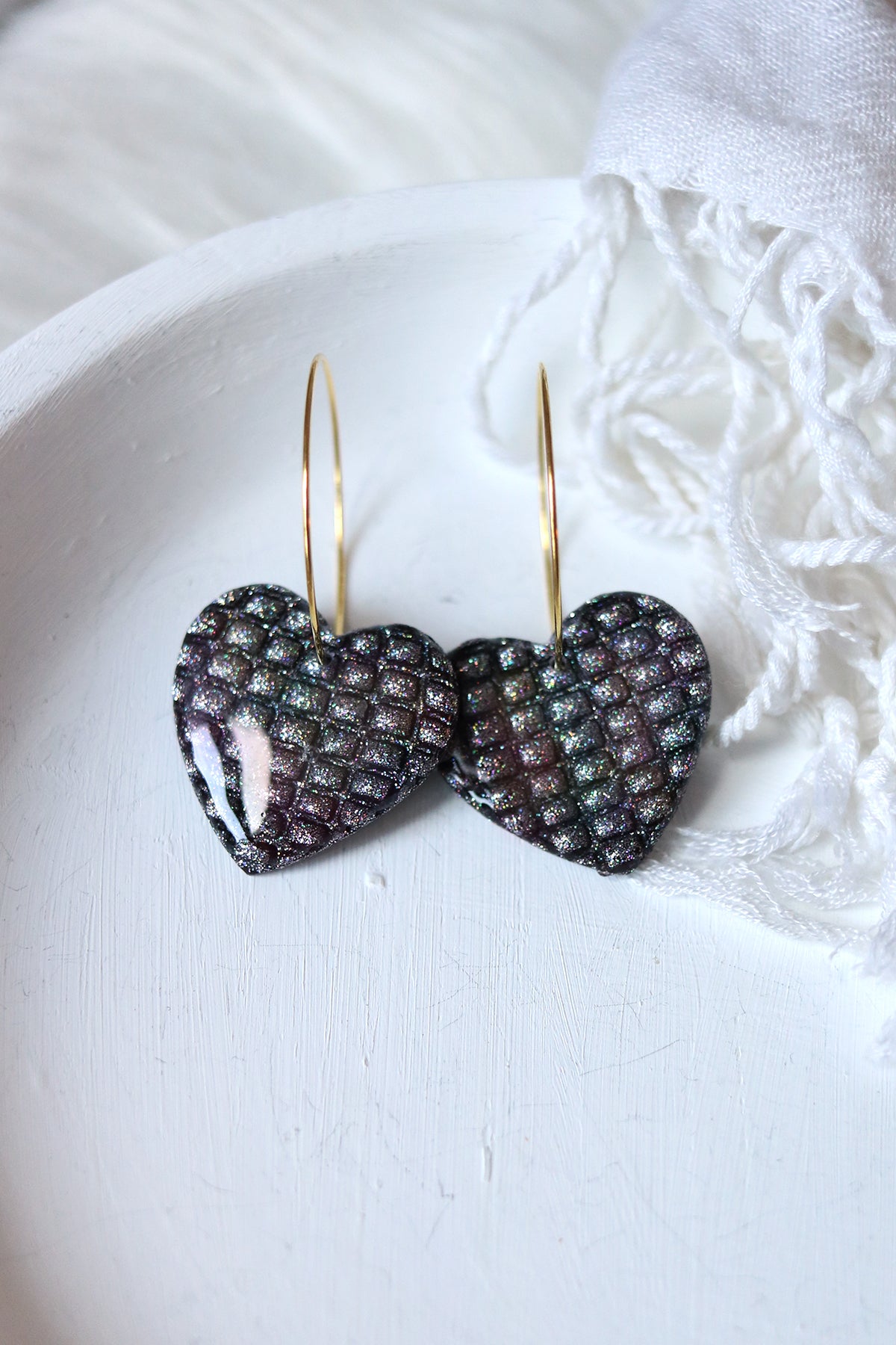 Disco Hearts Polymer Clay Holographic Earrings