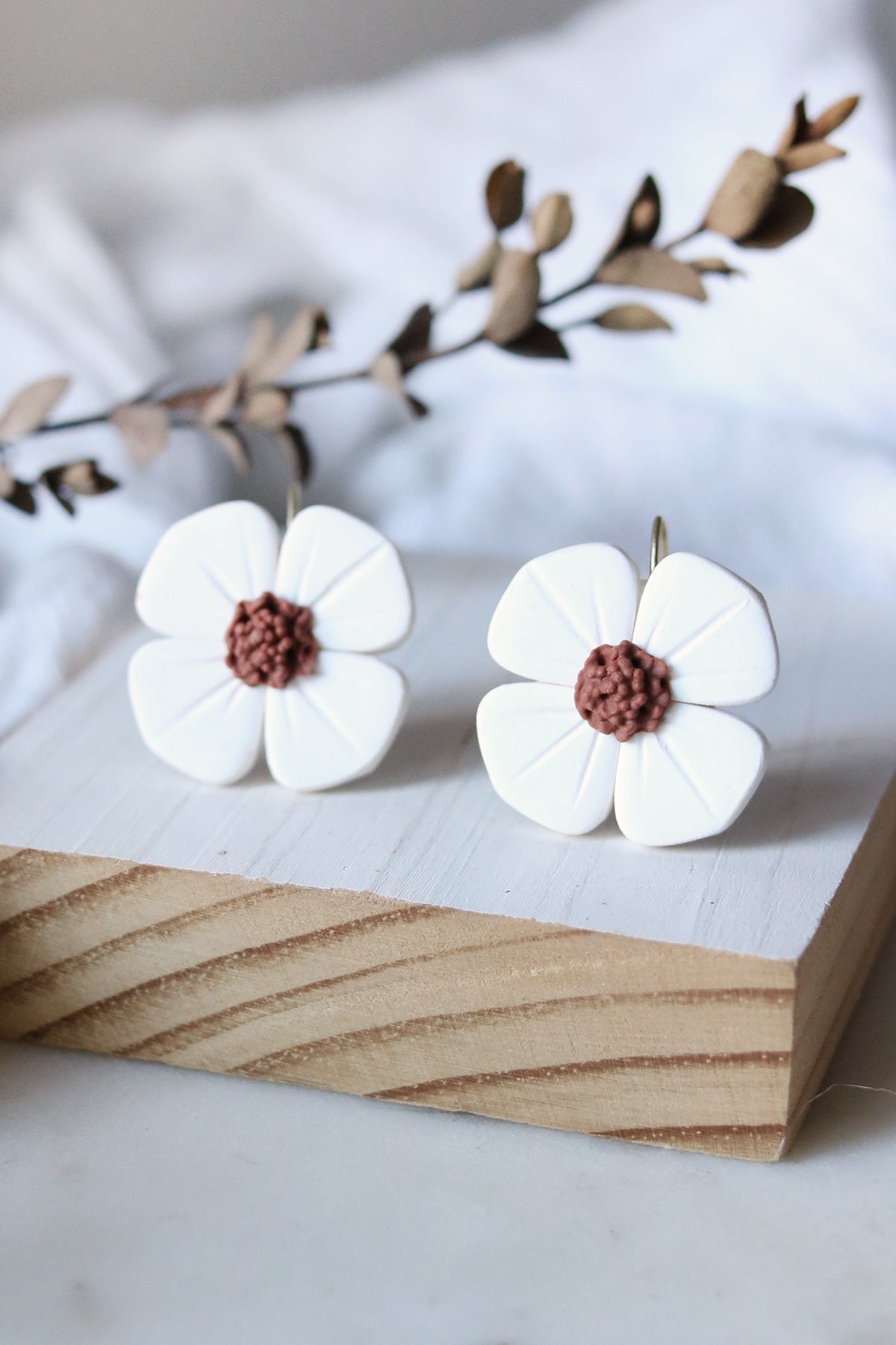 Dogwood Flower Polymer Clay Earrings