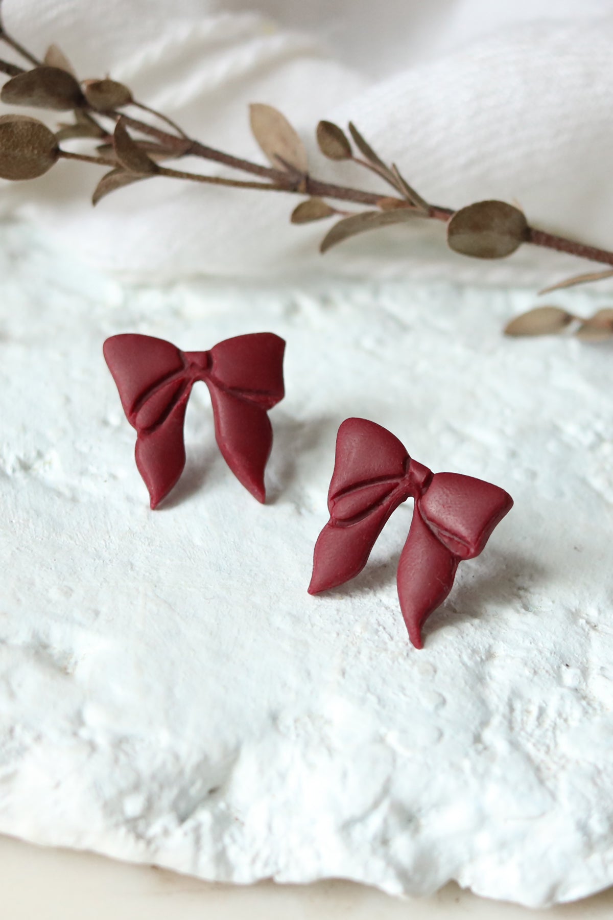 Droopy Bow Polymer Clay Stud Earrings