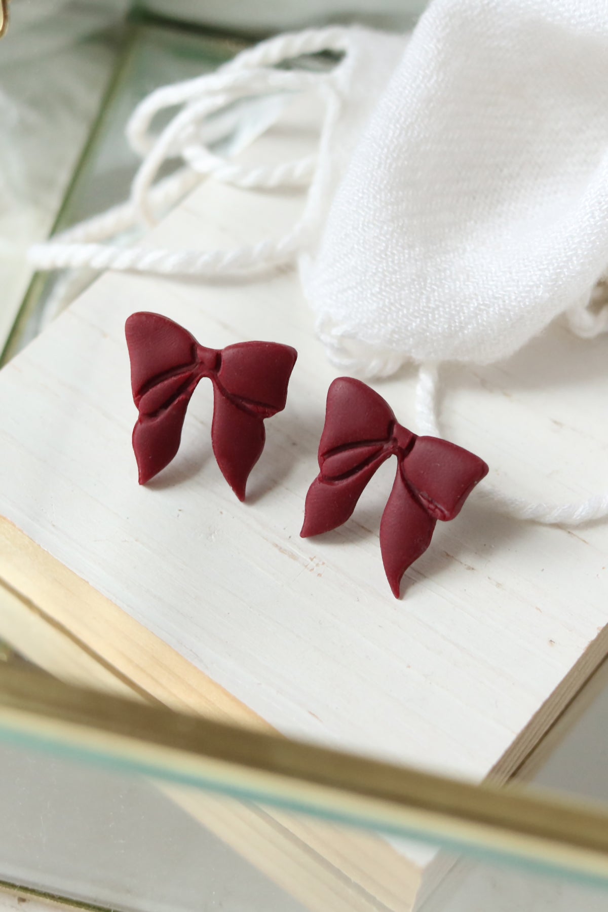 Droopy Bow Polymer Clay Stud Earrings