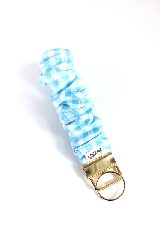 Scrunchie Wristlet Keychain in Blue Gingham