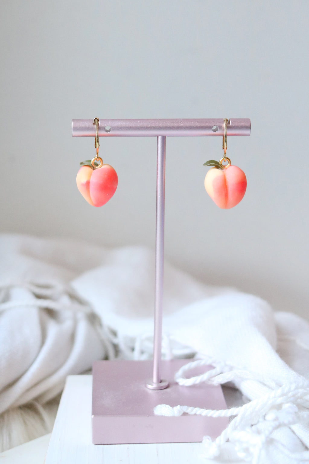 Fuzzy Peach Polymer Clay Earrings