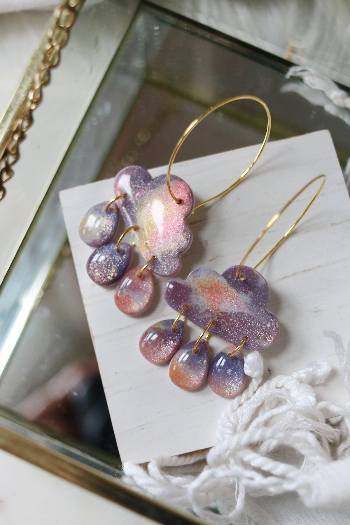 Galaxy Far Far Away Polymer Clay Cloud Hoop Earrings