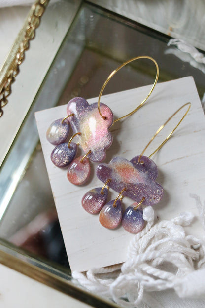 Galaxy Far Far Away Polymer Clay Cloud Hoop Earrings
