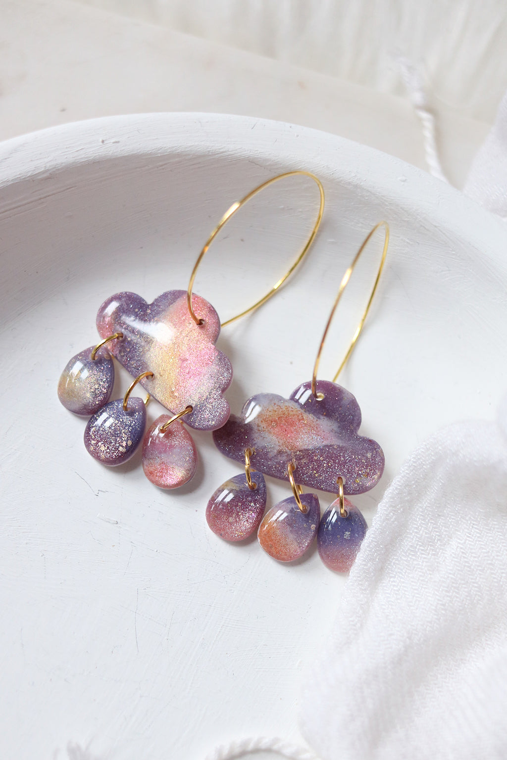 Galaxy Far Far Away Polymer Clay Cloud Hoop Earrings
