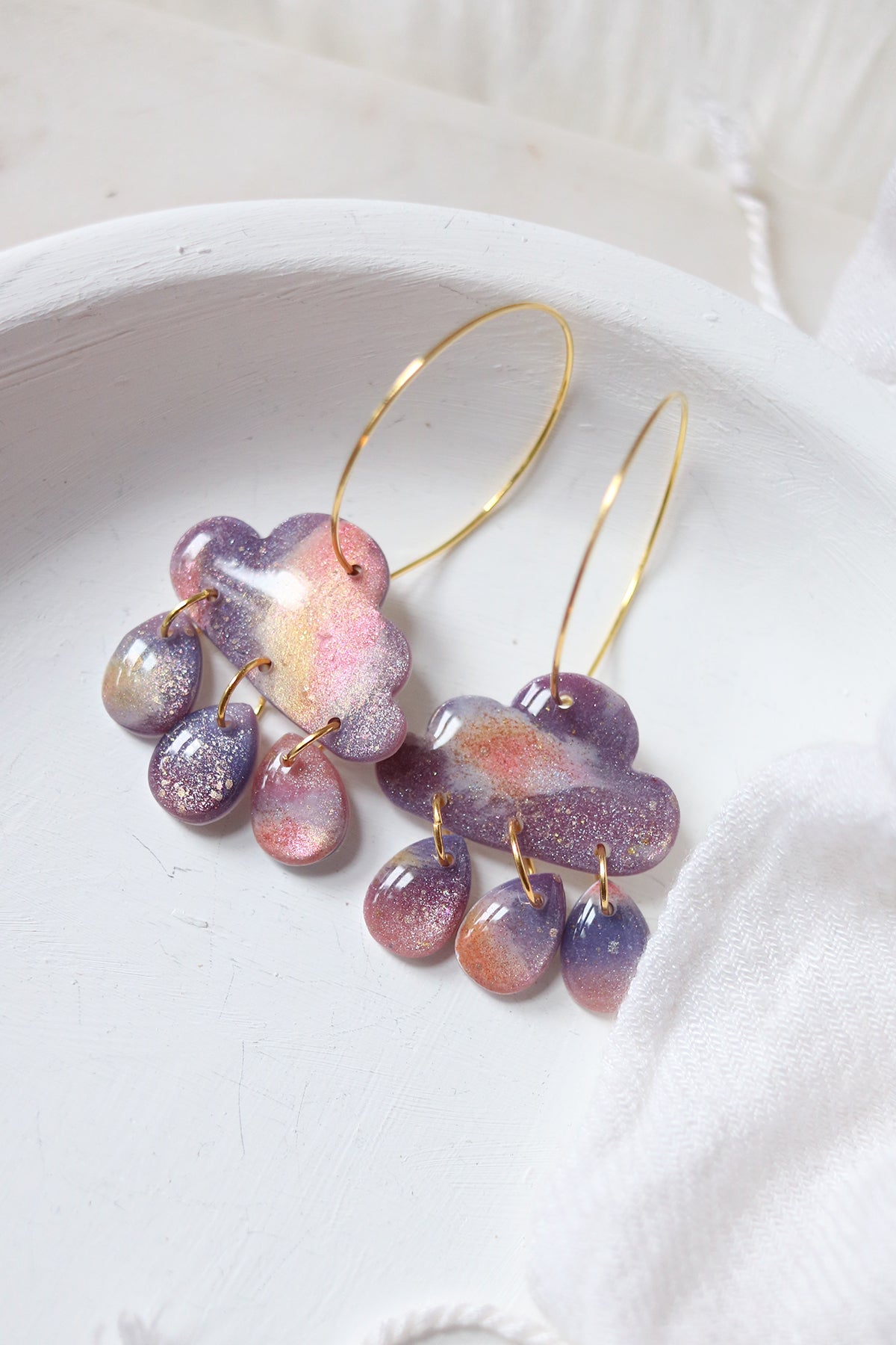 Galaxy Far Far Away Polymer Clay Cloud Hoop Earrings