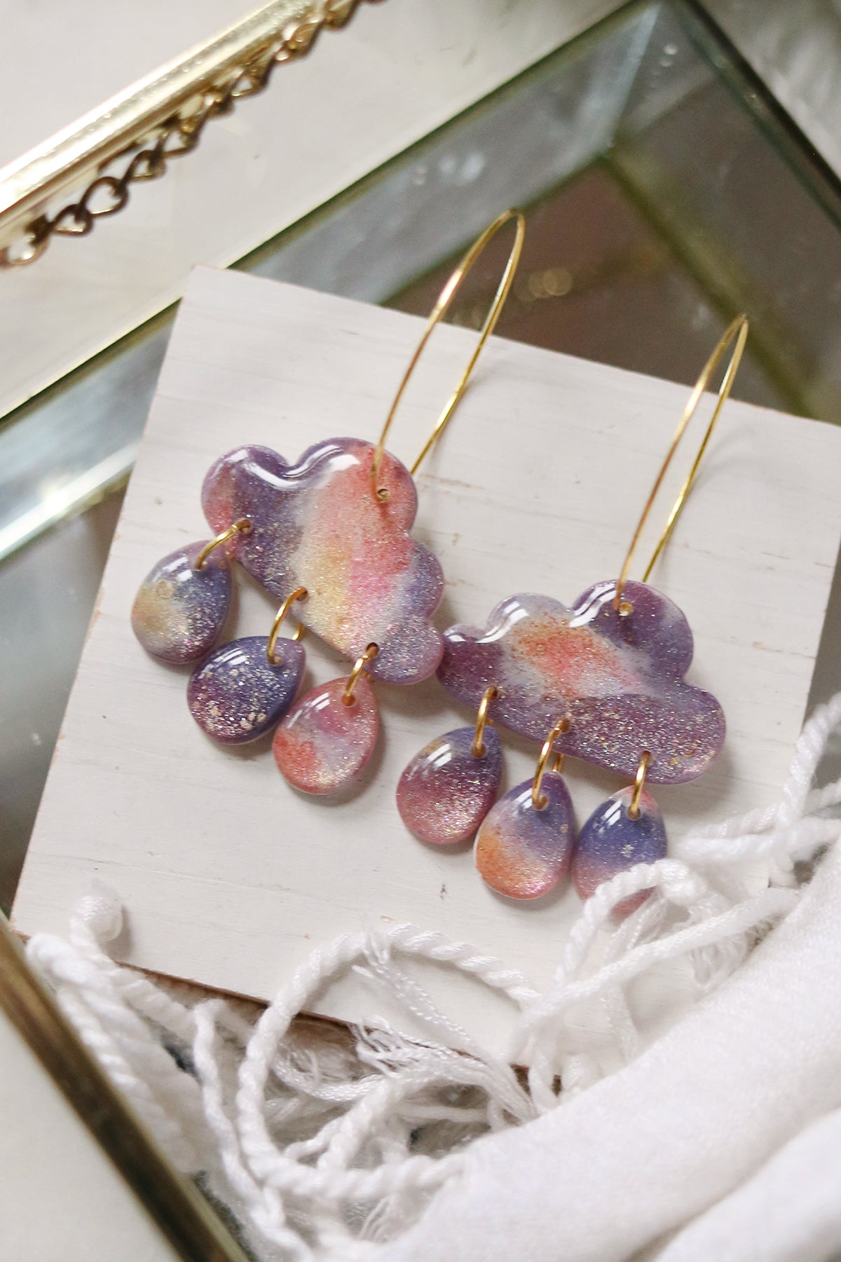 Galaxy Far Far Away Polymer Clay Cloud Hoop Earrings