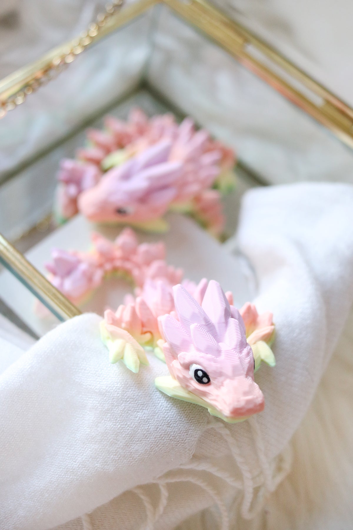 3D Printed Gemstone Dragon Fidget Pet in Peach Sunrise