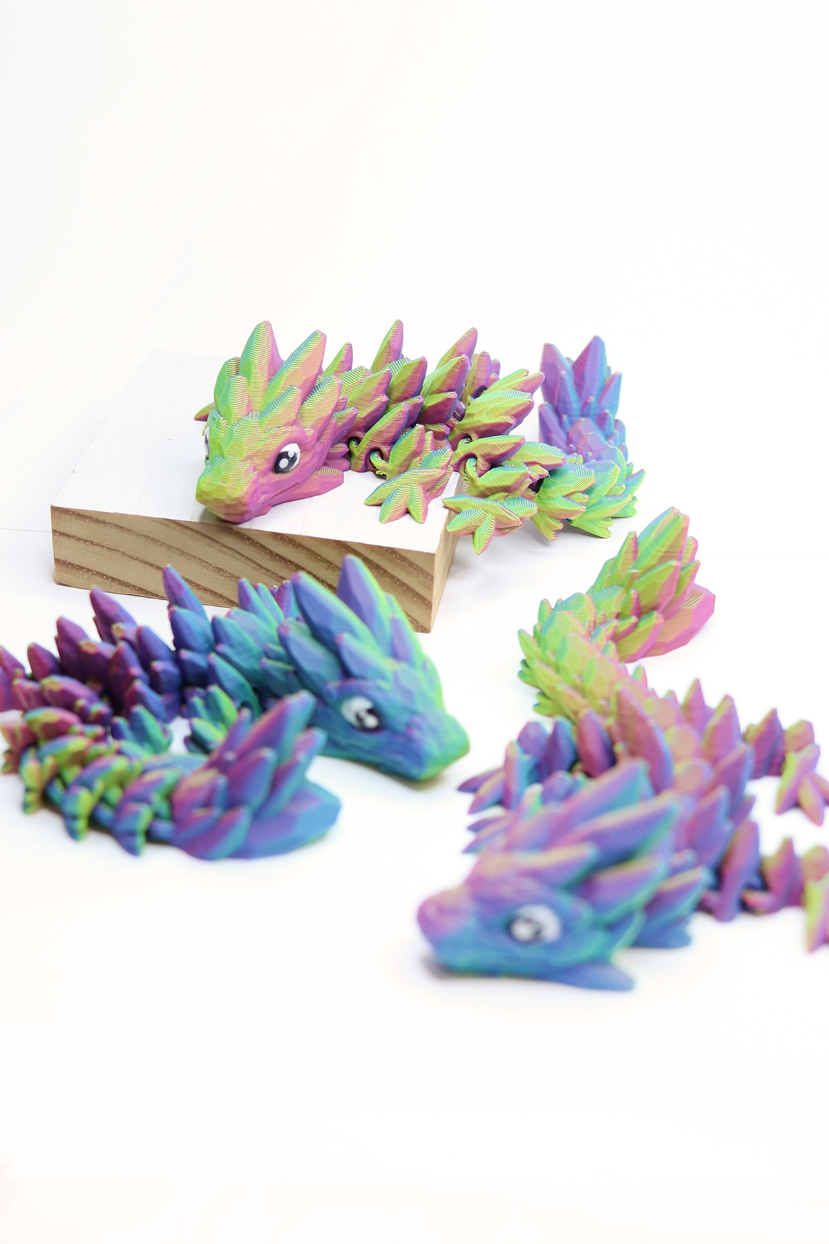 3D Printed Gemstone Dragon Fidget Pet in Neon Rainbow