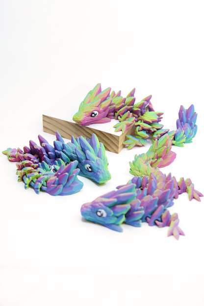 3D Printed Gemstone Dragon Fidget Pet in Neon Rainbow