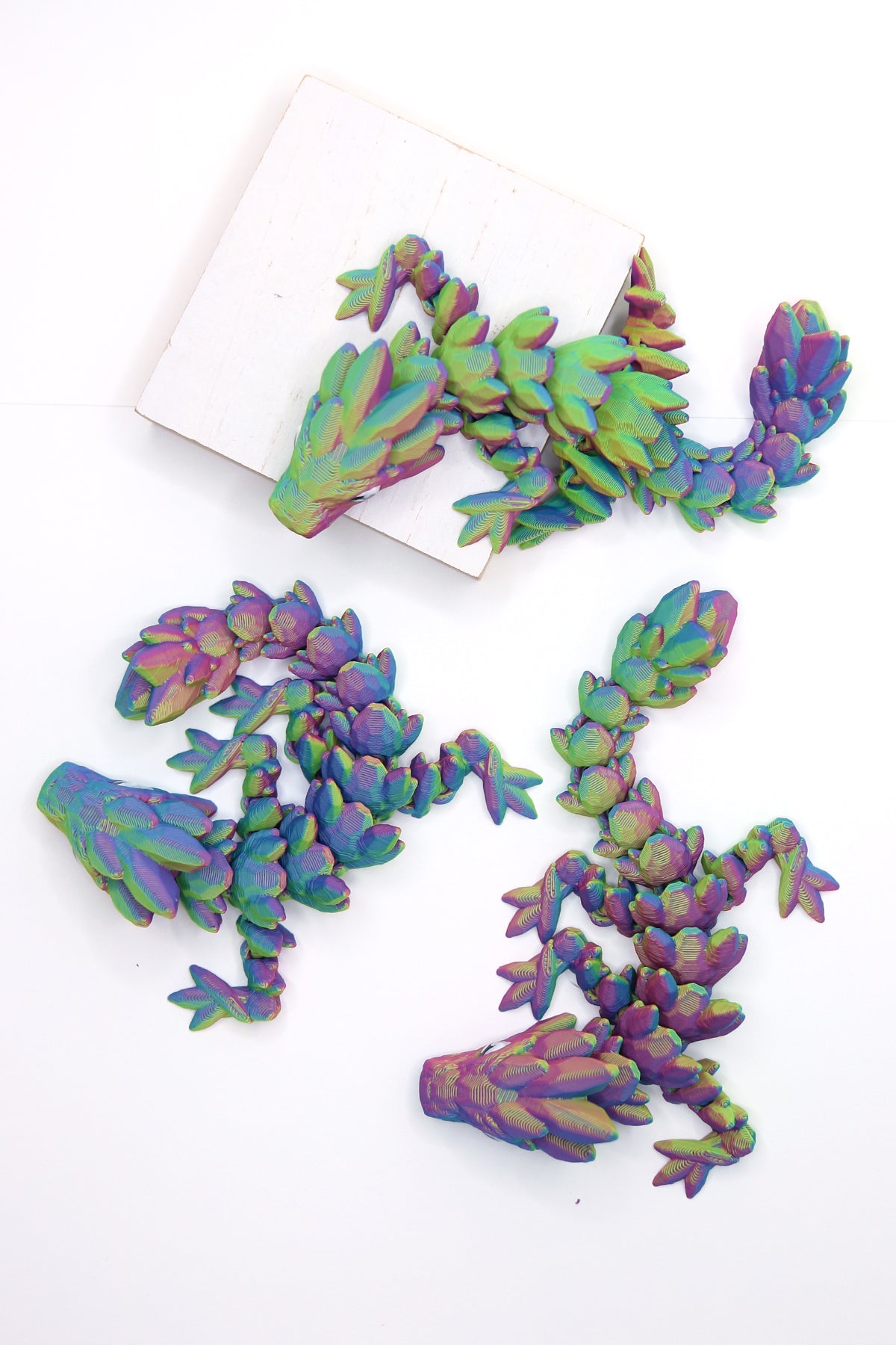 3D Printed Gemstone Dragon Fidget Pet in Neon Rainbow