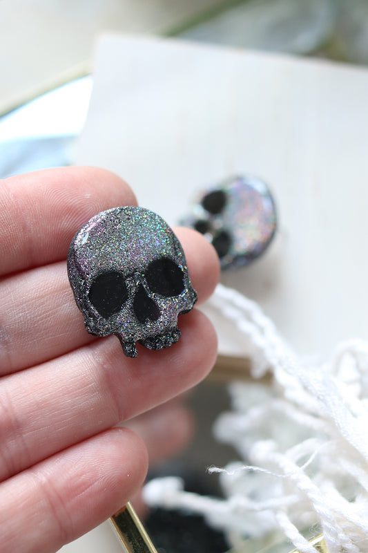 Holo Skull Polymer Clay Earrings