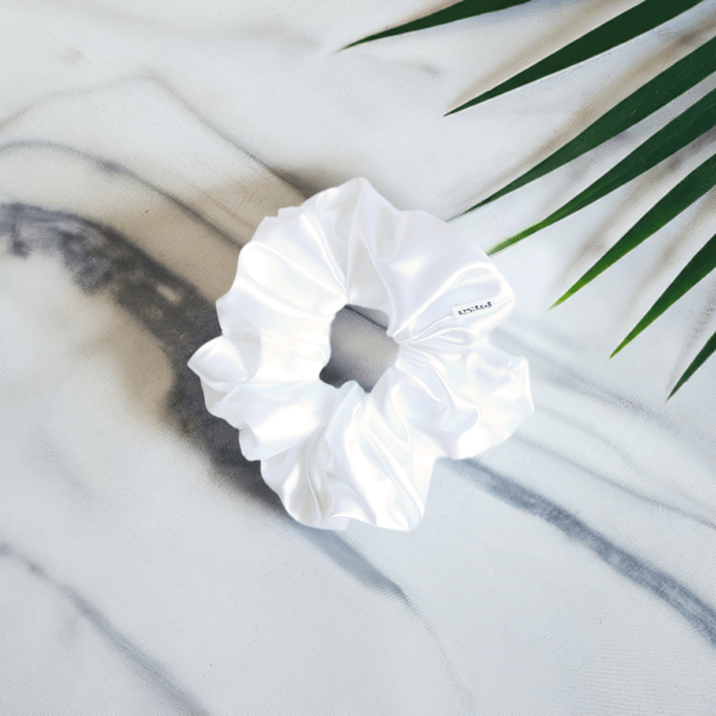 Slim Fluff Silk Satin Scrunchie in Snow - Petal & Posy
