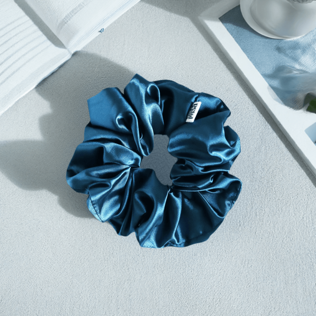 Slim Fluff Silk Satin Scrunchie in Ocean - Petal & Posy