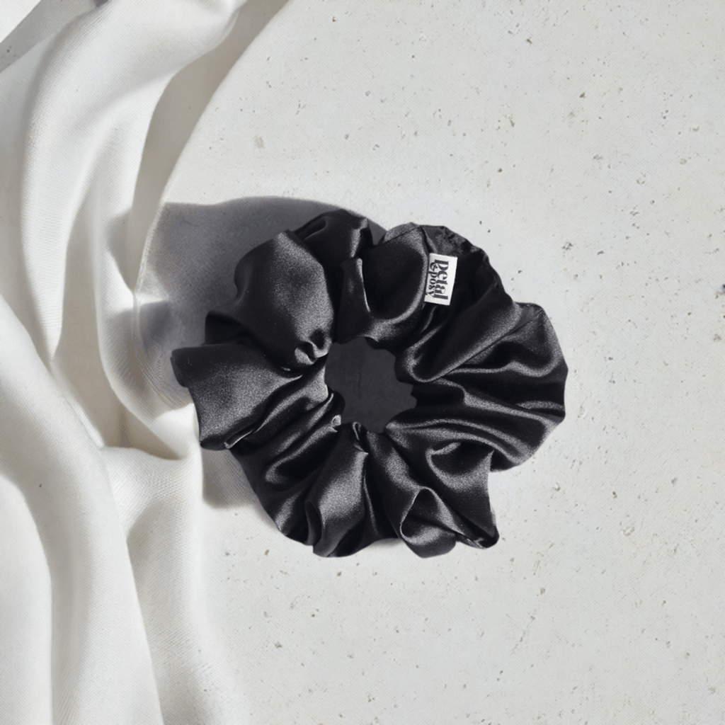 Slim Fluff Silk Satin Scrunchie in Carbon - Petal & Posy