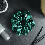 Slim Fluff Silk Satin Scrunchie in Emerald - Petal & Posy