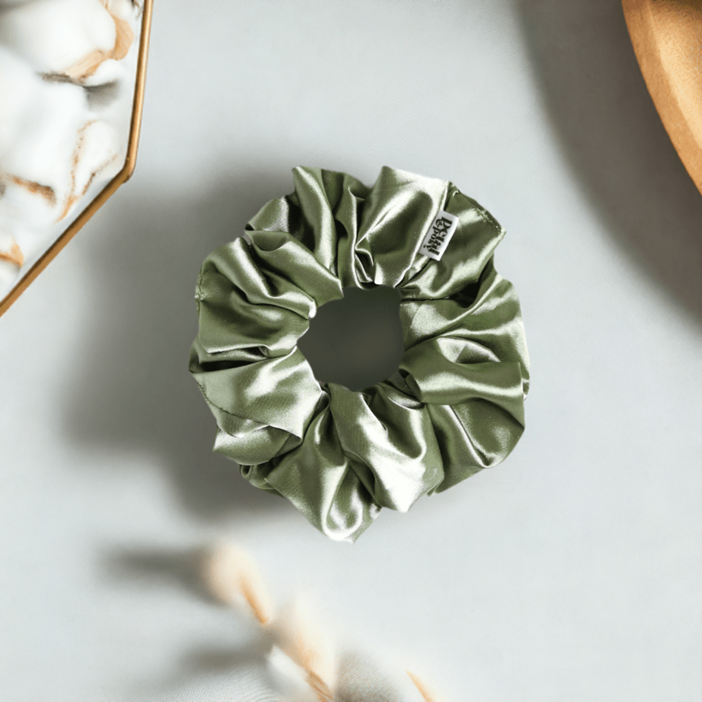 Slim Fluff Silk Satin Scrunchie in Sage - Petal & Posy