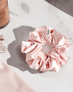 Slim Fluff Silk Satin Scrunchie in Rose Quartz - Petal & Posy