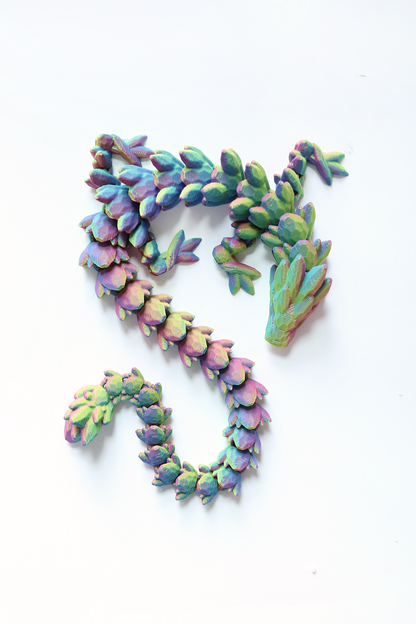 3D Printed Long Gemstone Dragon Fidget Pet in Neon Rainbow