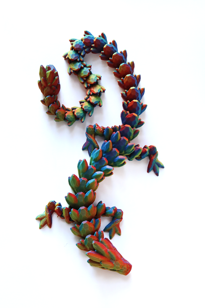 3D Printed Long Gemstone Dragon Fidget Pet in Primary Rainbow