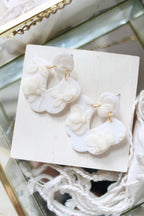 Magnolia Polymer Clay White Floral Earrings