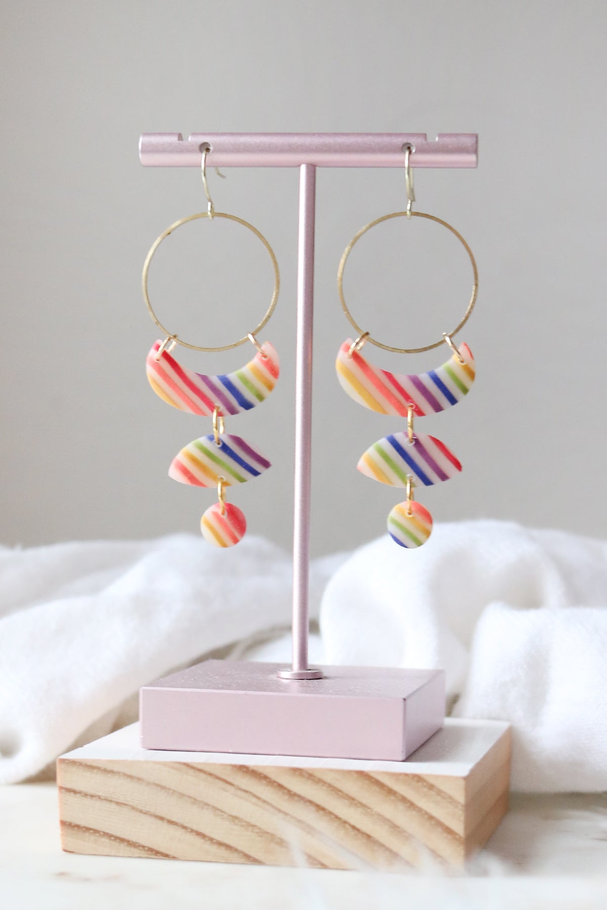 Moon Cycle Polymer Clay Earrings in Rainbow